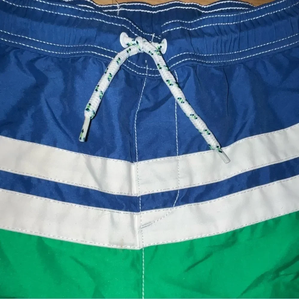 Lands' End Blue & Green Striped Swimsuit Board Shorts